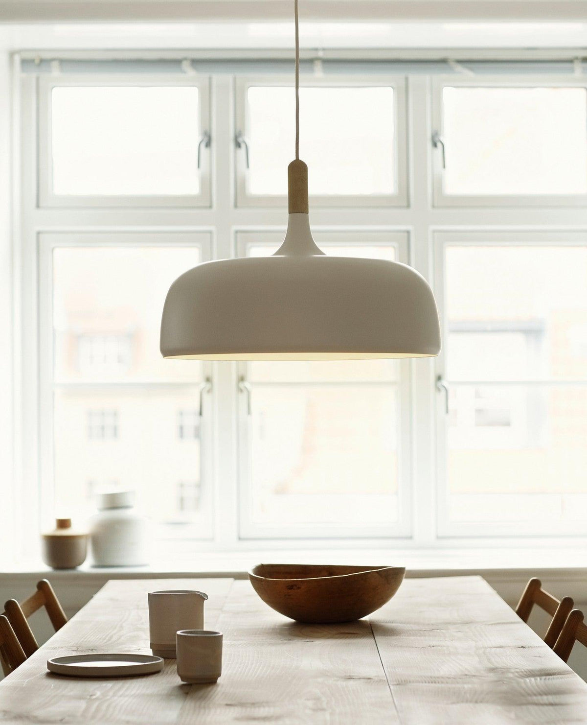 Hanging Ceiling Light Fixture with Wood Trim & Metal Shade for Kitchen Island, Dining Table, Breakfast Bar — Dimmable Compatible, Adjustable