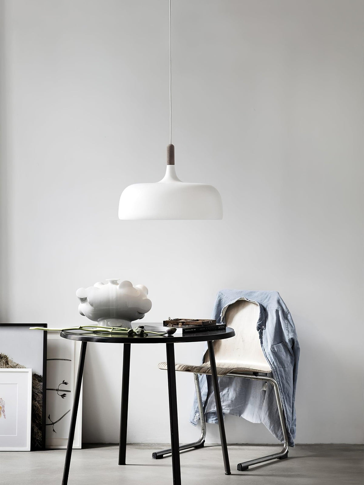 Hanging Ceiling Light Fixture with Wood Trim & Metal Shade for Kitchen Island, Dining Table, Breakfast Bar — Dimmable Compatible, Adjustable