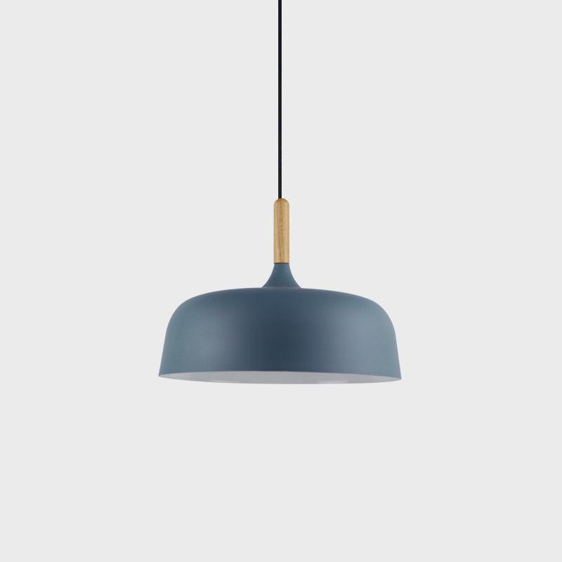 Hanging Ceiling Light Fixture with Wood Trim & Metal Shade for Kitchen Island, Dining Table, Breakfast Bar — Dimmable Compatible, Adjustable