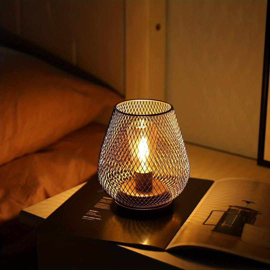 Battery-Operated Metal Lantern with Warm LED Light for Indoor and Outdoor Use | Vintage Matte Black Cordless Lamp