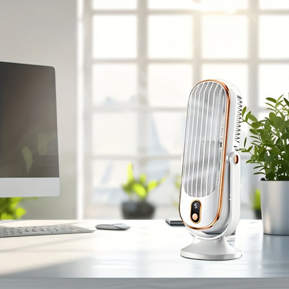 Dual Motor Desk Fan with 720° Rotation, 5 Speed Settings & USB Rechargeable Battery – Whisper-Quiet Personal Cooling Tower for Office