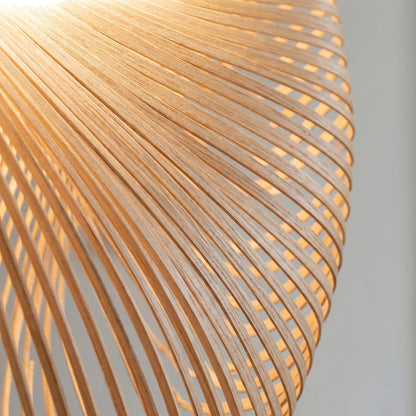 Woven Wood LED Ceiling Fixture 31 in Diameter Organic Sculptural Hanging Light Natural Tone for Dining Kitchen Island Adjustable Cord Scandi