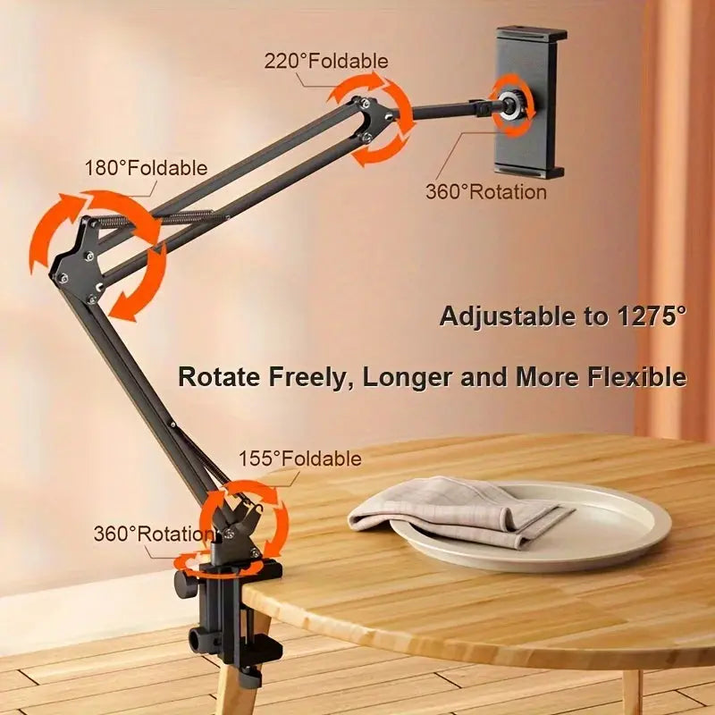 Ortekor Adjustable Tablet Holder with Rotatable Arm & Sturdy Metal Base for Hands-Free Viewing