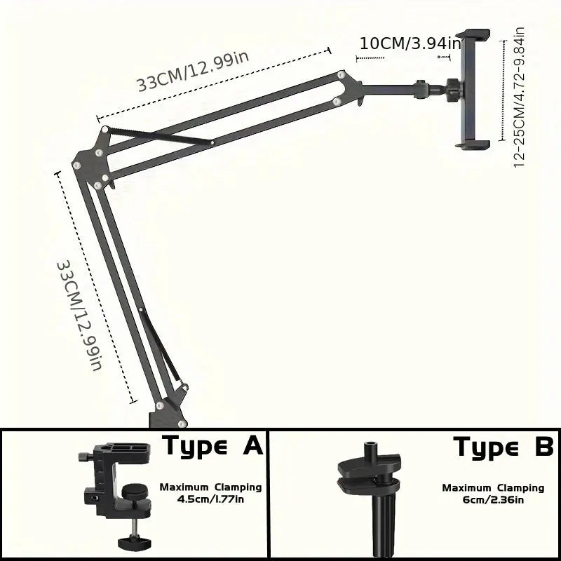 Ortekor Adjustable Tablet Holder with Rotatable Arm & Sturdy Metal Base for Hands-Free Viewing