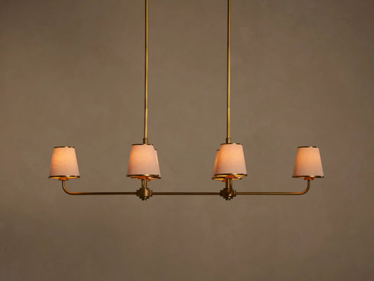 6-Light Rectangular Chandelier with Fabric Shades – Brass Finish – 54×20 in Dining Room Ceiling Fixture for Modern Traditional Homes