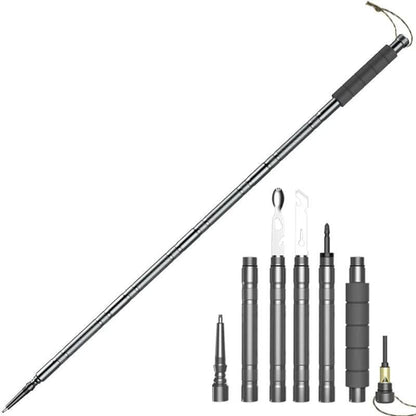 Hiking Pole with Multi Tool, Tactical Hiking Pole with Compass and Fire Starter, Foldable Aluminum Walking Stick
