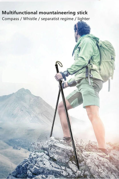 Hiking Pole with Multi Tool, Tactical Hiking Pole with Compass and Fire Starter, Foldable Aluminum Walking Stick