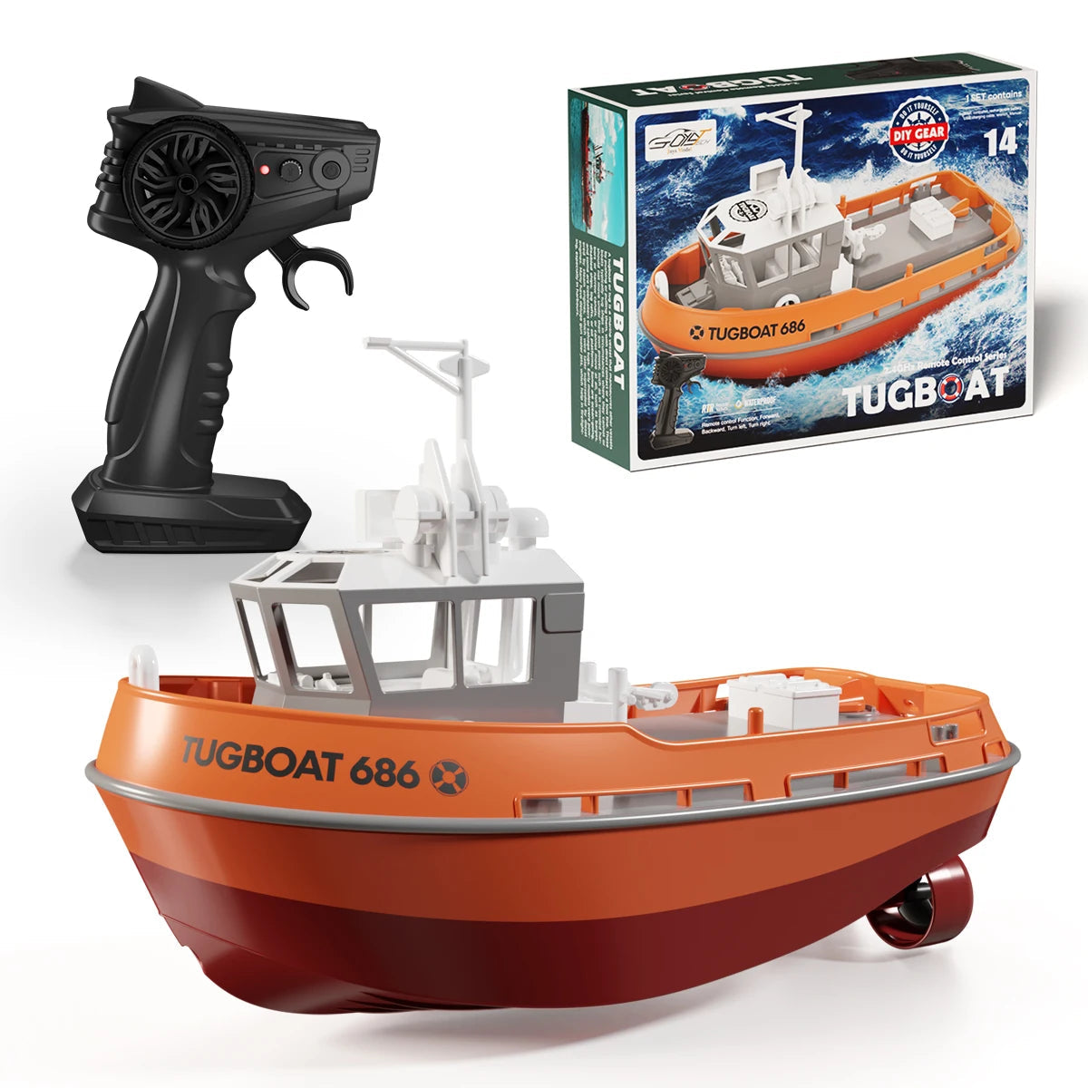 Remote Control Tugboat for Kids & Adults with Twin Motors, 164 ft Range, 5 mph Speed for Pool, Lake & Pond Racing