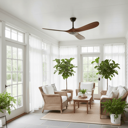 DC Motor Ceiling Fan with Wooden Blades 42 or 52 Inch Diameter Remote Control Indoor Air Circulation for Bedrooms Living Rooms Offices Low N