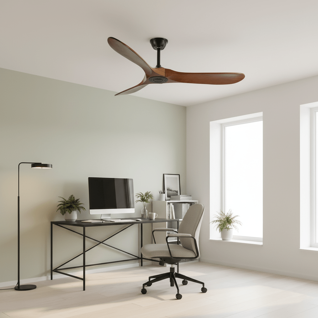 DC Motor Ceiling Fan with Wooden Blades 42 or 52 Inch Diameter Remote Control Indoor Air Circulation for Bedrooms Living Rooms Offices Low N