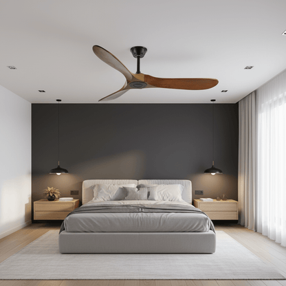 DC Motor Ceiling Fan with Wooden Blades 42 or 52 Inch Diameter Remote Control Indoor Air Circulation for Bedrooms Living Rooms Offices Low N