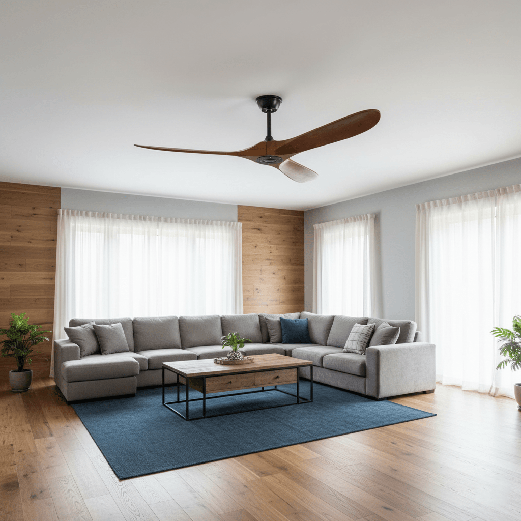 DC Motor Ceiling Fan with Wooden Blades 42 or 52 Inch Diameter Remote Control Indoor Air Circulation for Bedrooms Living Rooms Offices Low N
