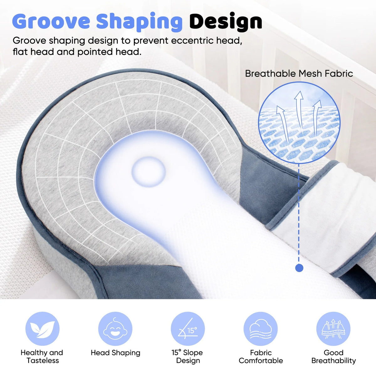 Baby Lounger Newborn Anti Reflux with Adjustable Incline Roller, Infant Lounger Pillow 3D Mesh, Baby Pillow for Colic