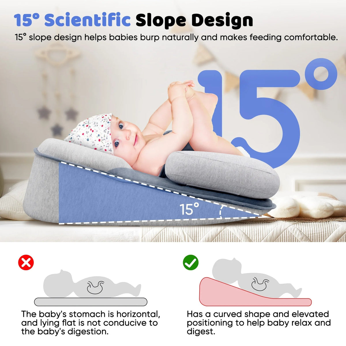 Baby Lounger Newborn Anti Reflux with Adjustable Incline Roller, Infant Lounger Pillow 3D Mesh, Baby Pillow for Colic
