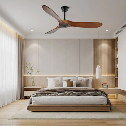 DC Motor Ceiling Fan with Wooden Blades 42 or 52 Inch Diameter Remote Control Indoor Air Circulation for Bedrooms Living Rooms Offices Low N