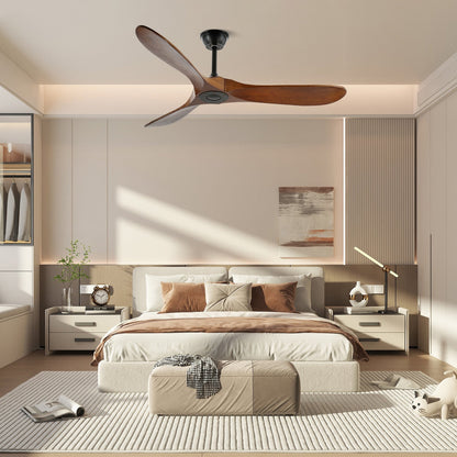 DC Motor Ceiling Fan with Wooden Blades 42 or 52 Inch Diameter Remote Control Indoor Air Circulation for Bedrooms Living Rooms Offices Low N