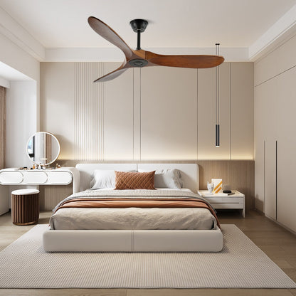 Wooden Blade Ceiling Fan with Remote Control 6 Speed Whisper-Quiet Motor Walnut Finish Adjustable Suspension for Living Room Bedroom Home Of
