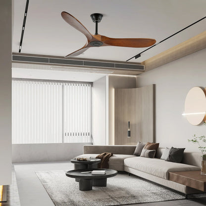 Wooden Blade Ceiling Fan with Remote Control 6 Speed Whisper-Quiet Motor Walnut Finish Adjustable Suspension for Living Room Bedroom Home Of