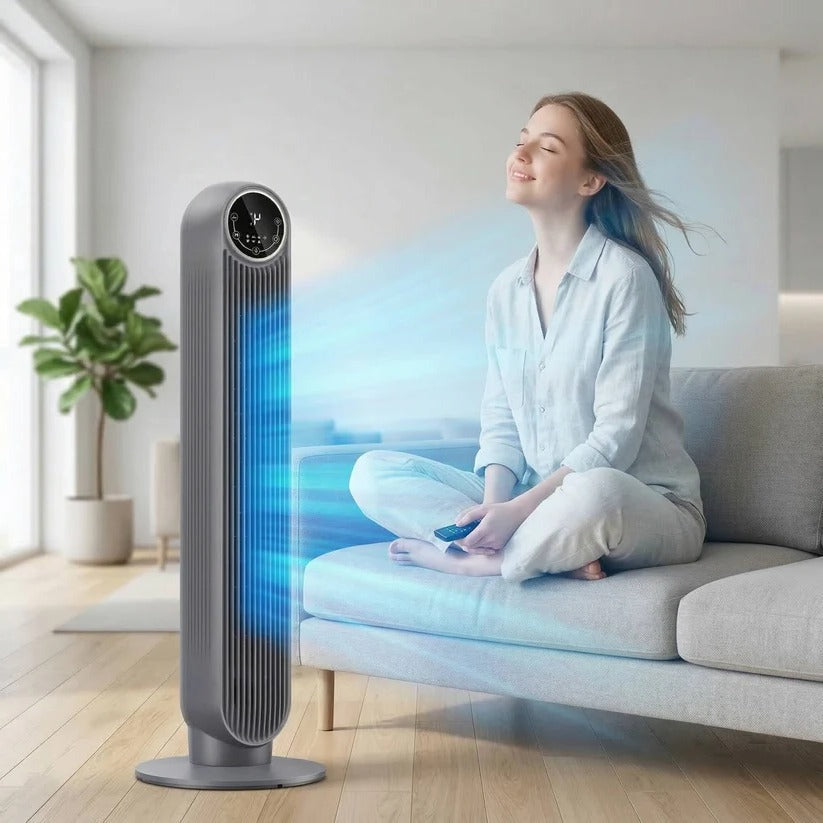 AirFlowMax | Bladeless Tower Fan with 8 Speed Options & 4 Modes | Whisper-Quiet Operation for Peaceful Living