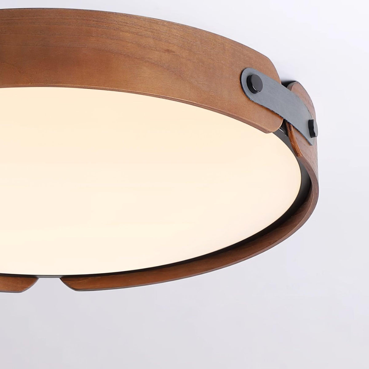 Flush Mount LED Wood Ceiling Light 16.5 in Wireless Dimmer Remote Control for Bedroom Bathroom Hallway Indoor Natural Walnut Finish Low Prof