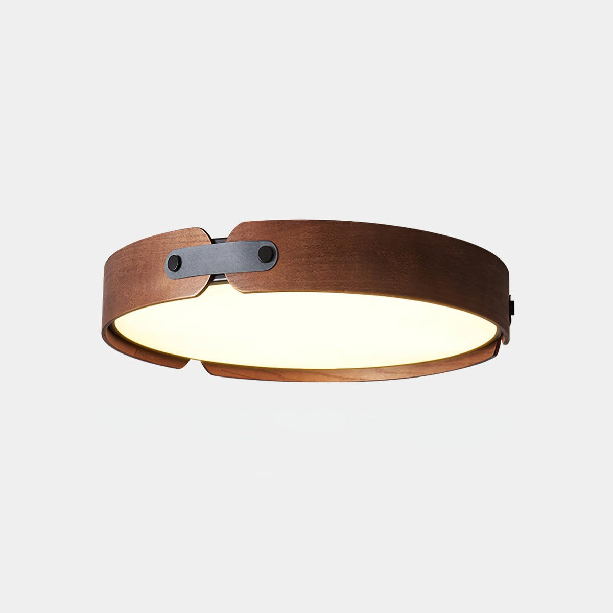 Flush Mount LED Wood Ceiling Light 16.5 in Wireless Dimmer Remote Control for Bedroom Bathroom Hallway Indoor Natural Walnut Finish Low Prof