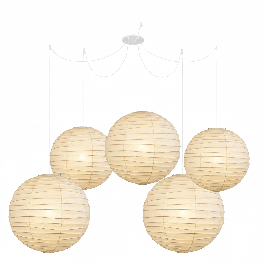 Paper Globe Hanging Light Fixture White Shade Adjustable Wire for Dining Room Living Room Bedroom Overhead Lighting Mid-Century Asian Inspir