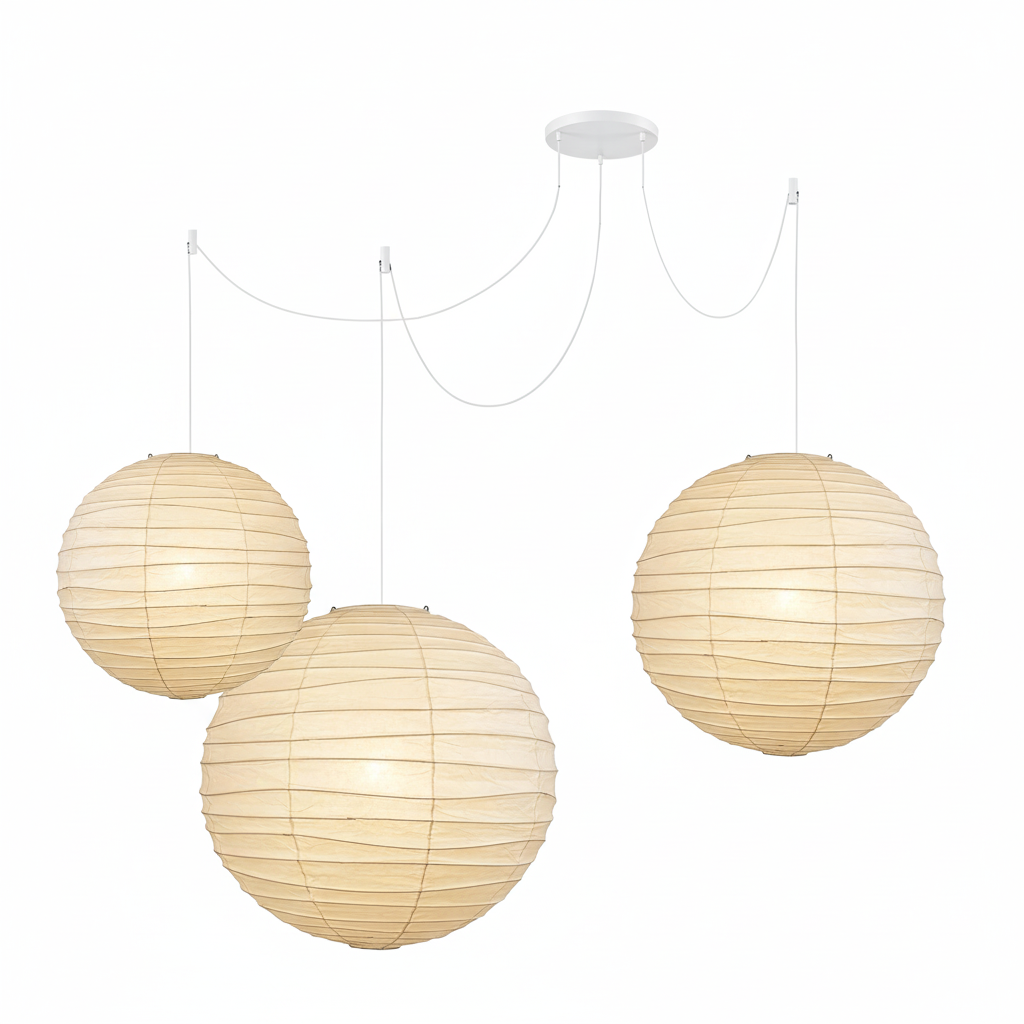 Paper Globe Hanging Light Fixture White Shade Adjustable Wire for Dining Room Living Room Bedroom Overhead Lighting Mid-Century Asian Inspir