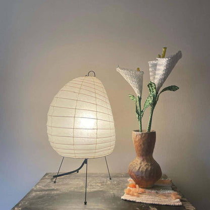 Sculptural Rice Paper Desk Lamp 10 in White Ambient Bedside Light Japandi Style Soft Diffused Glow for Nightstand Living Room Modern Minimal