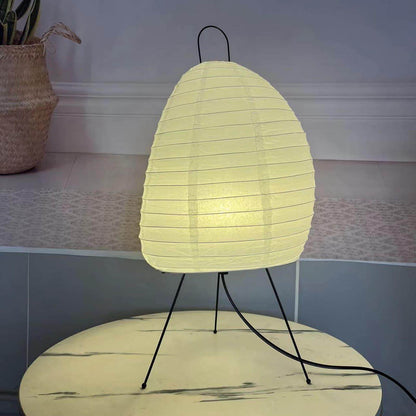 Sculptural Rice Paper Desk Lamp 10 in White Ambient Bedside Light Japandi Style Soft Diffused Glow for Nightstand Living Room Modern Minimal