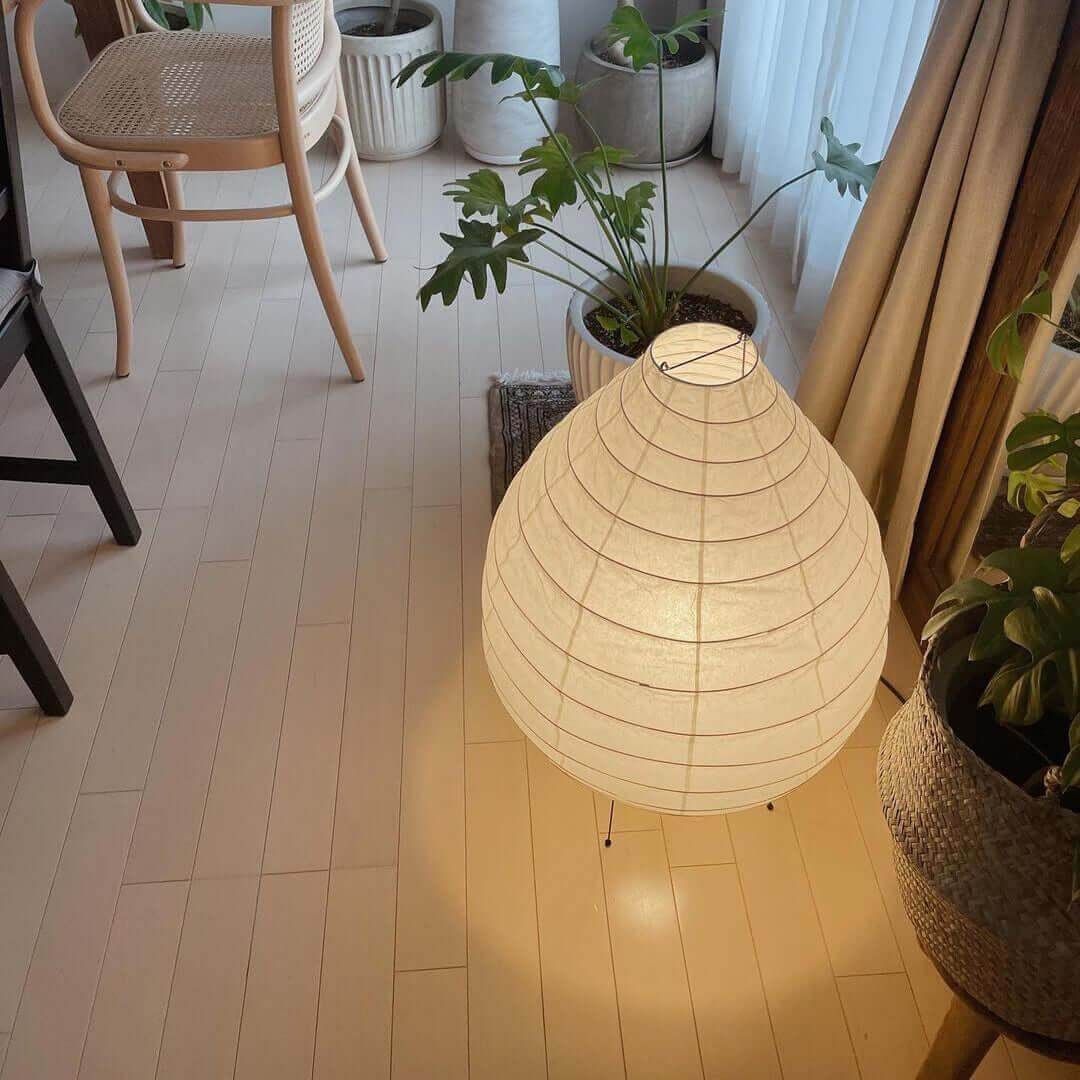 Floor-Standing Paper Shade Light 24 Inches Tall Bedroom Nightstand Illumination Japanese-Inspired Accent Fixture Sculptural Living Room Corn
