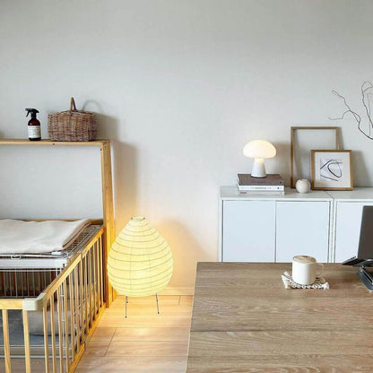 Floor-Standing Paper Shade Light 24 Inches Tall Bedroom Nightstand Illumination Japanese-Inspired Accent Fixture Sculptural Living Room Corn