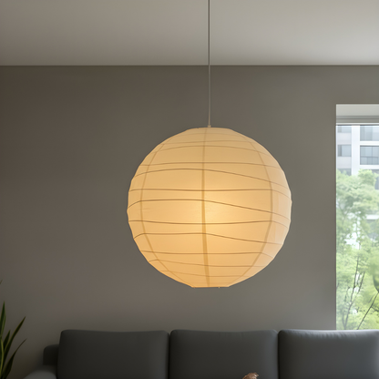 Floating Paper Shade Hanging Light Fixture 22 in White Minimalist Overhead Lamp for Bedroom Dining Room | Soft Ambient Glow Adjustable Drop