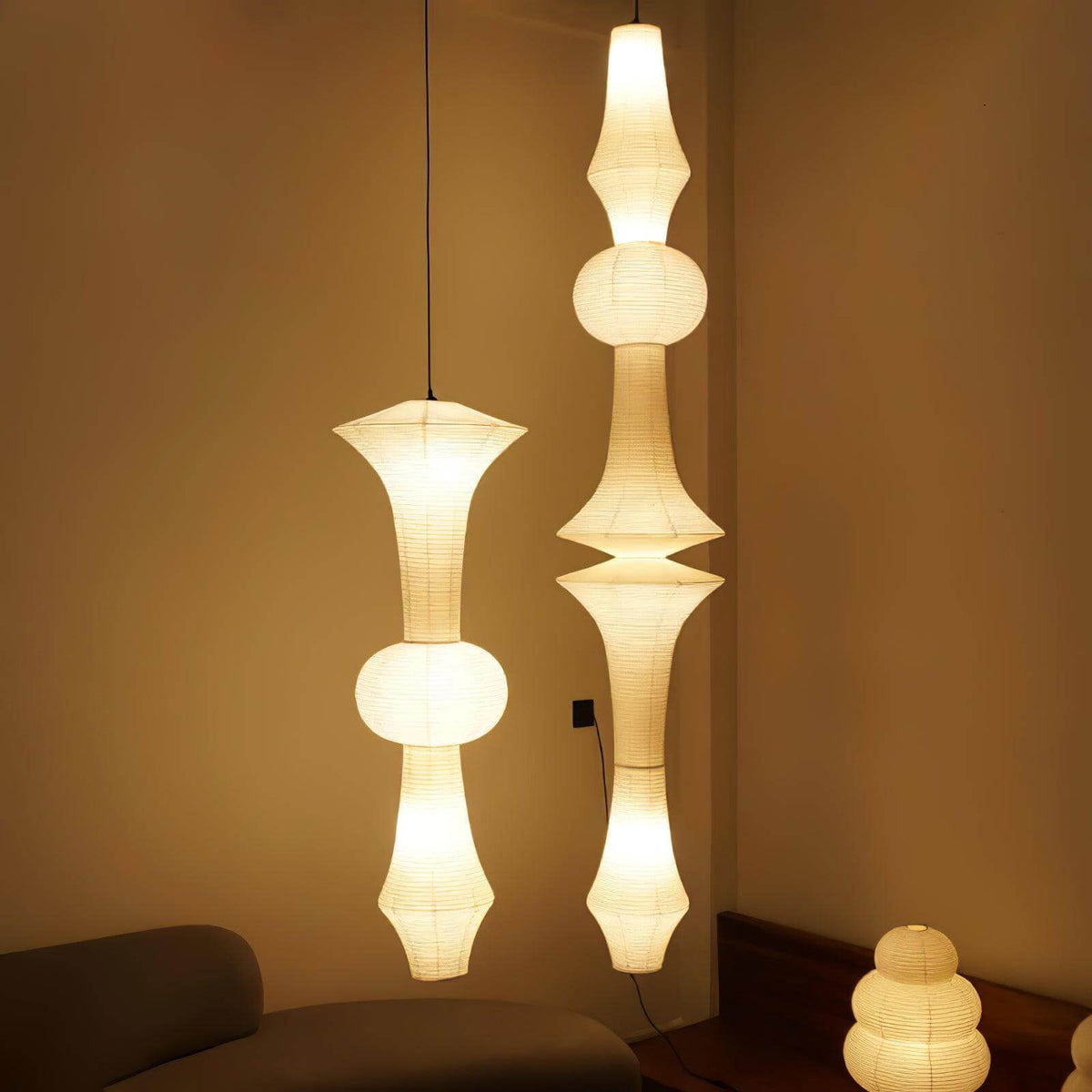 Overhead Hanging Fixture with Paper Shade for Kitchen Island or Breakfast Nook | Cylindrical Drop Lamp in White or Warm Tone | E26 Socket Ce