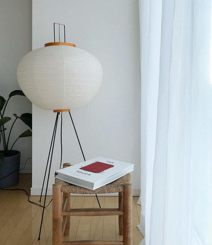 Handcrafted Paper Shade Tripod Standing Lamp 20 in White for Living Room Bedroom Reading Nook Accent Light Japandi Minimalist Decor