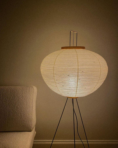 Handcrafted Paper Shade Tripod Standing Lamp 20 in White for Living Room Bedroom Reading Nook Accent Light Japandi Minimalist Decor