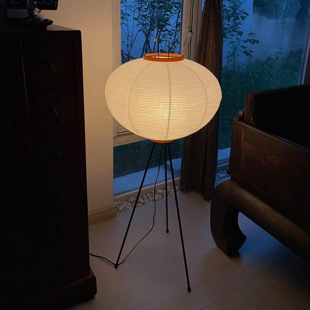 Handcrafted Paper Shade Tripod Standing Lamp 20 in White for Living Room Bedroom Reading Nook Accent Light Japandi Minimalist Decor