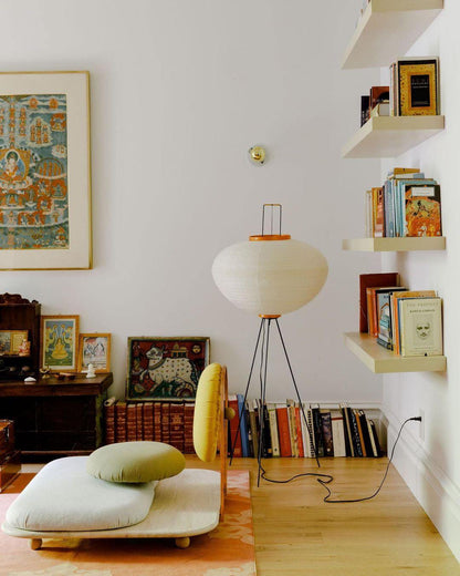 Handcrafted Paper Shade Tripod Standing Lamp 20 in White for Living Room Bedroom Reading Nook Accent Light Japandi Minimalist Decor