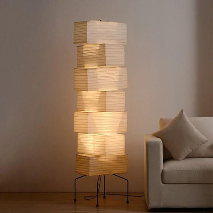 Tall Sculptural Paper Shade Floor Lamp 19 in Soft Diffused Light Natural Bamboo for Bedroom Living Room Corner Accent Japandi Minimalist Rea