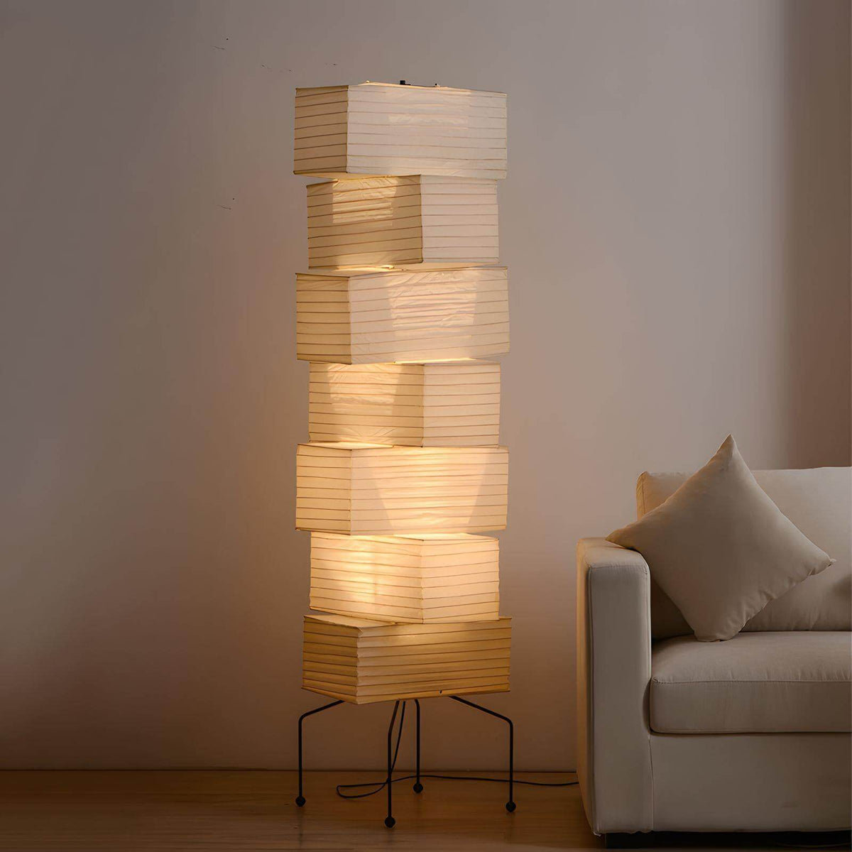 Tall Sculptural Paper Shade Floor Lamp 19 in Soft Diffused Light Natural Bamboo for Bedroom Living Room Corner Accent Japandi Minimalist Rea