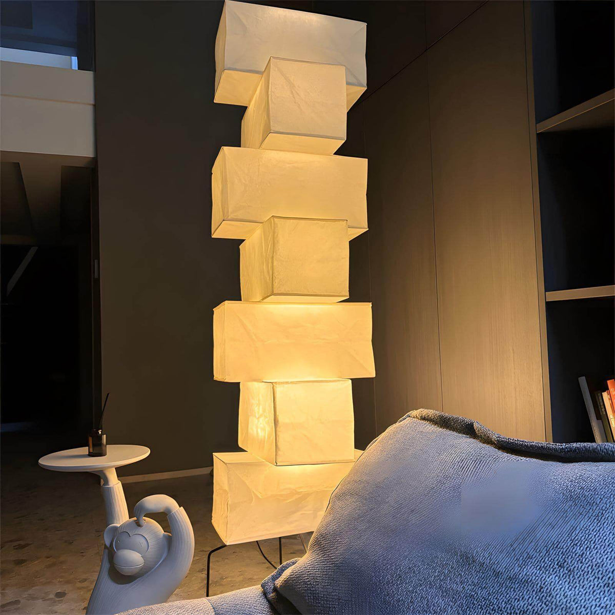 Tall Sculptural Paper Shade Floor Lamp 19 in Soft Diffused Light Natural Bamboo for Bedroom Living Room Corner Accent Japandi Minimalist Rea