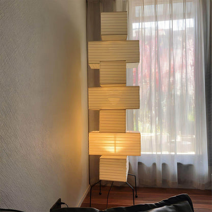 Tall Sculptural Paper Shade Floor Lamp 19 in Soft Diffused Light Natural Bamboo for Bedroom Living Room Corner Accent Japandi Minimalist Rea