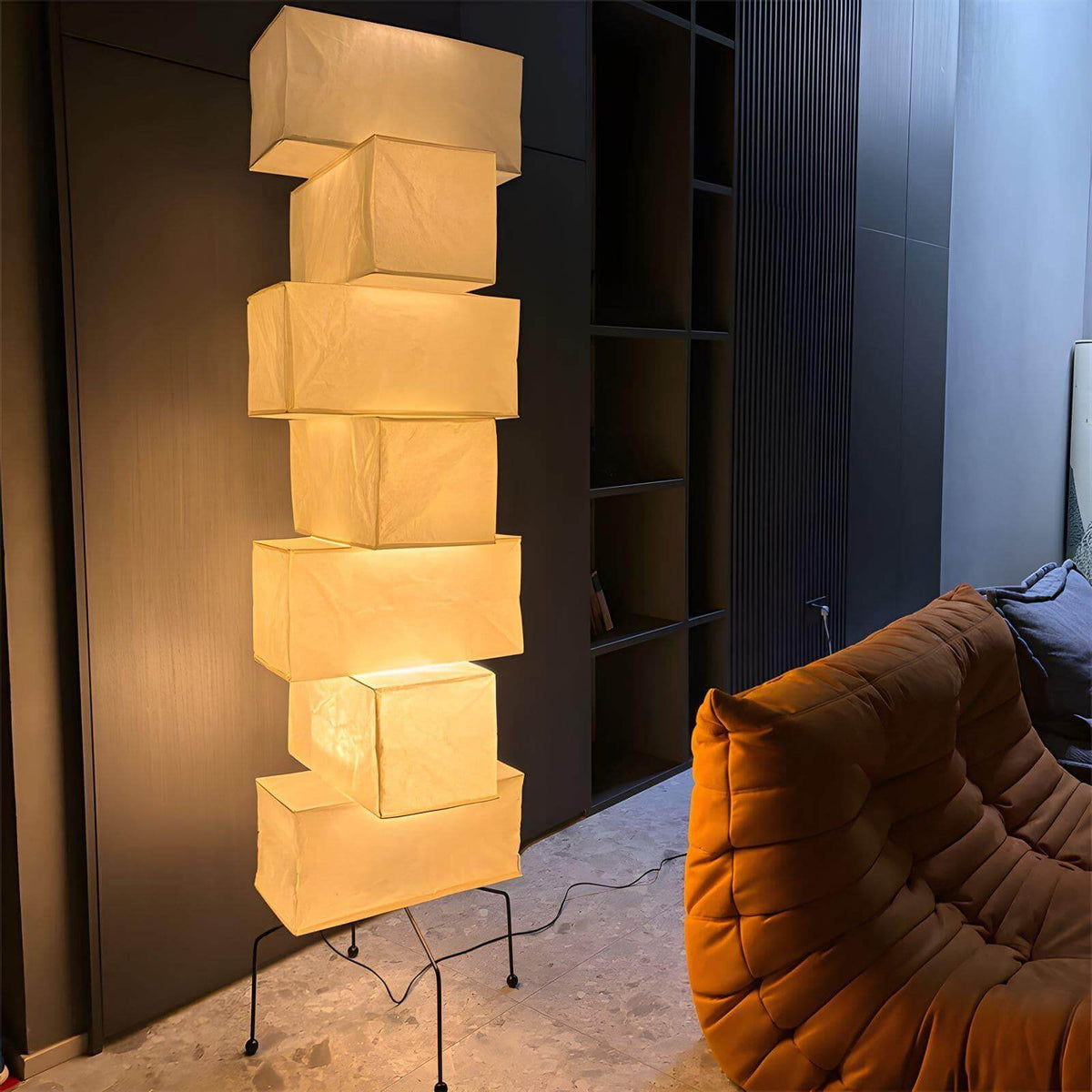 Tall Sculptural Paper Shade Floor Lamp 19 in Soft Diffused Light Natural Bamboo for Bedroom Living Room Corner Accent Japandi Minimalist Rea