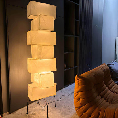 Tall Sculptural Paper Shade Floor Lamp 19 in Soft Diffused Light Natural Bamboo for Bedroom Living Room Corner Accent Japandi Minimalist Rea