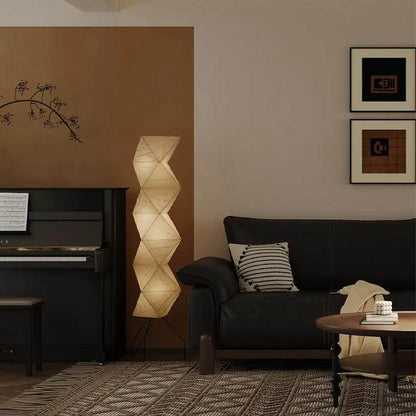 Tall Paper-Shade Standing Lamp 74 in Minimalist Accent Light Bedroom Corner Reading Lounge Space Japanese-Inspired Vertical Illumination