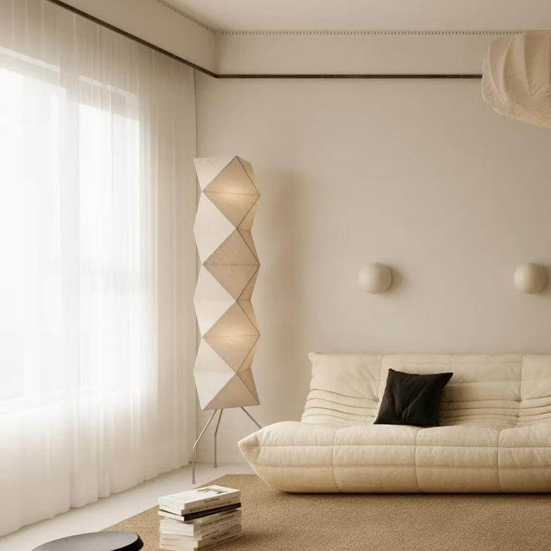 Tall Paper-Shade Standing Lamp 74 in Minimalist Accent Light Bedroom Corner Reading Lounge Space Japanese-Inspired Vertical Illumination