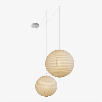 Spherical Wire-Frame Ceiling Fixture with Paper Diffuser for Kitchens & Dining Spaces – Sculptural Overhead Lighting – Adjustable Height Up