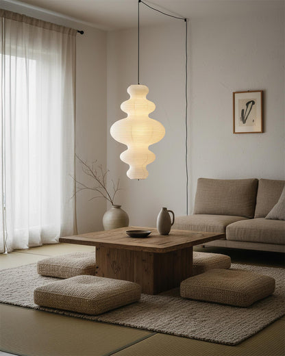 Overhead Suspension Lamp 18.5×32 White Handmade Paper Shade for Dining Table Kitchen Island Contemporary Asian Inspired Ceiling Fixture Adju
