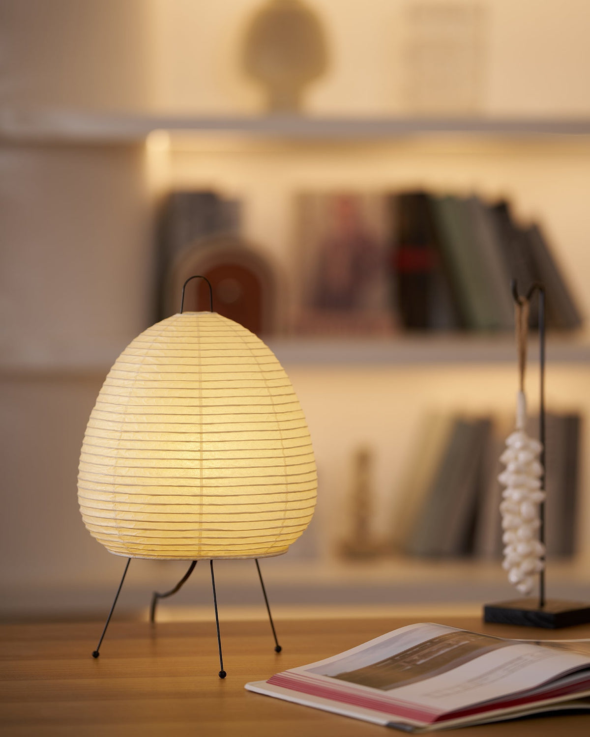 Handcrafted Paper Shade Desk Lamp 17 Inch White Soft Glow Accent Light E26 E27 Base for Bedroom Office Living Room Nightstand Reading Corner