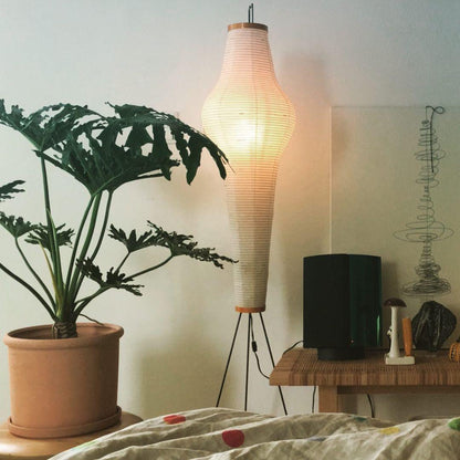 Japanese-Inspired Paper Floor Lamp White Mulberry Shade Tall Standing Light for Living Room Bedroom Reading Nook Sculptural Accent