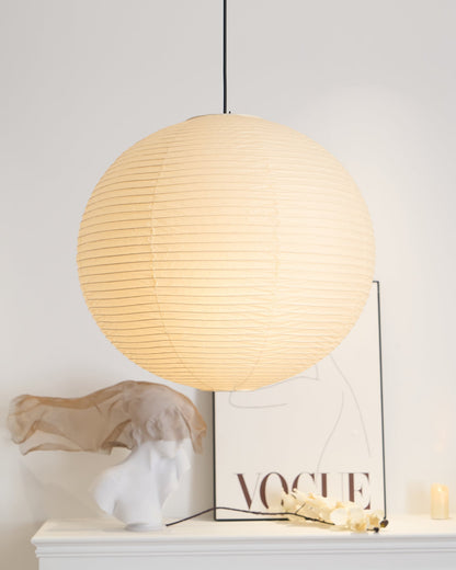 Spherical Wire-Frame Ceiling Fixture with Paper Diffuser for Kitchens & Dining Spaces – Sculptural Overhead Lighting – Adjustable Height Up